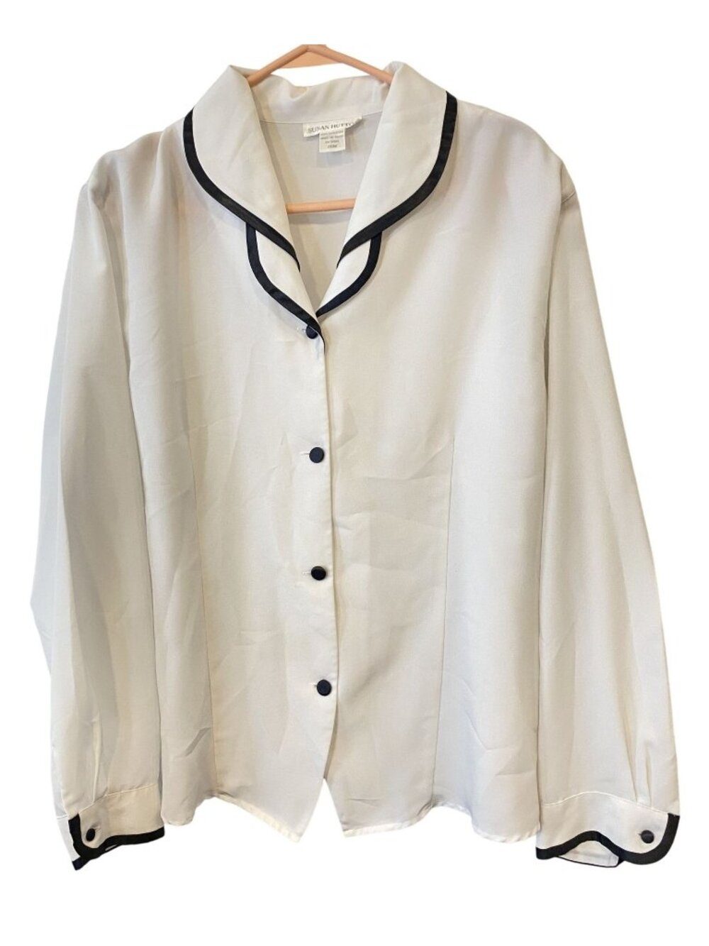 Vintage Susan Hutton Womens 20W White Black Trimmed Collar Blouse Nautical 90s